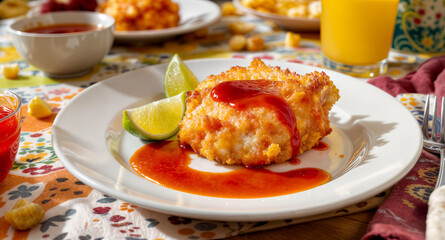 Crispy Fried Food with Lime and Sauce