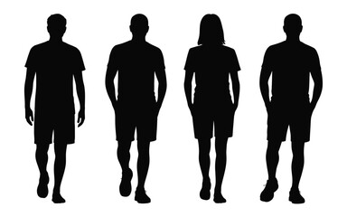 Vector art of silhouette of people walking isolated on white background, a group of men and women