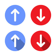 Up and down arrow icon with long shadow. Upward and downward arrows sign. Download and upload symbol