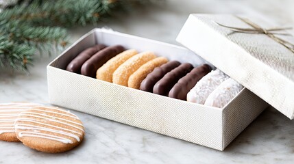 Delicious Assorted Holiday Cookies Arranged in a Beautifully Lined Cookie Box Ready for Gifting