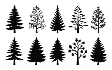 Fototapeta premium Vector art of collection of various tree silhouettes isolated on white background for design use