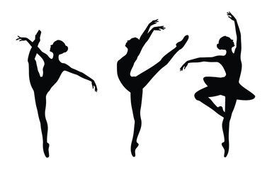 Vector art of elegant ballet dancers in various poses isolated on white background, a silhouette art