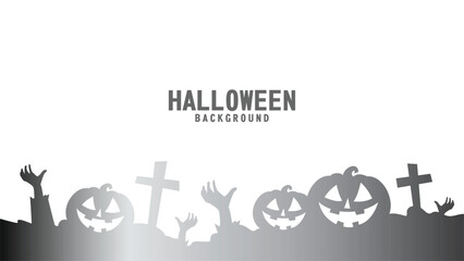 Halloween background vector with gradient gray pumpkins, zombie hands, and graveyard elements. Ideal for spooky Halloween party flyers, banners, social media posts, and seasonal greeting designs