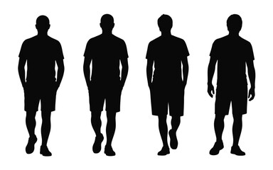 Vector art of collection of various man silhouettes walking isolated on white background for design