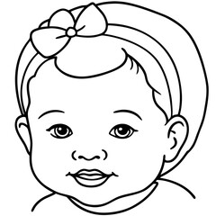 Baby Girl Face Line Drawing Minimalist One Line Art Illustration Isolated on White