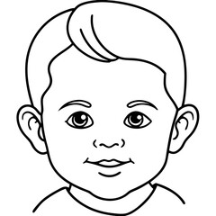 Baby Boy Face Line Drawing Minimalist One Line Art Illustration Isolated on White