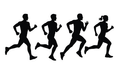 Vector art of silhouette of runners isolated on white background, athletes in motion during a race
