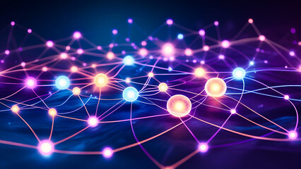 Business networking concept illustrated with glowing nodes and abstract connecting lines, abstract light background