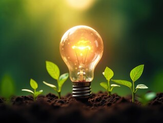 Illuminated bulb with plant sprout symbolizing sustainability