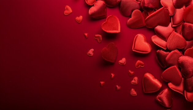 red hearts cascade against a deep red background - Powered by Adobe