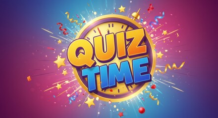 Colorful Quiz Time Illustration with Bright Confetti and Timer Background