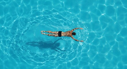 Man Swimming Freely in Bright Blue Pool Water