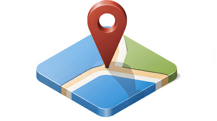 3D map icon with red location pin marking a spot