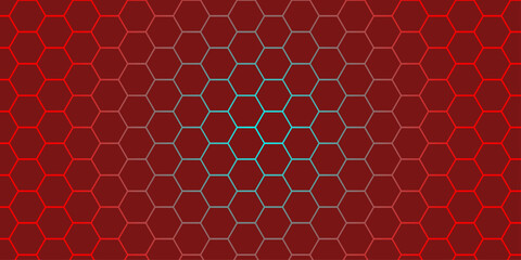 Red leather seamless texture with a hexagonal honeycomb pattern design. vector, illustration, shape, bee, structure, 3d, cell, metal, hexagonal, honey, decoration, backgrounds,  red, glow, shine.