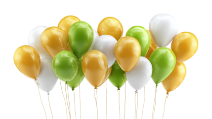 Set of balloons in saffron, white, green shiny 3D style isolated on transparent background 