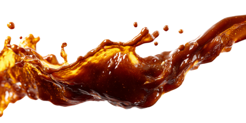 Dynamic coffee splash with rich brown liquid on black background Abstract shot of flowing beverage, creating a vibrant and energetic movement