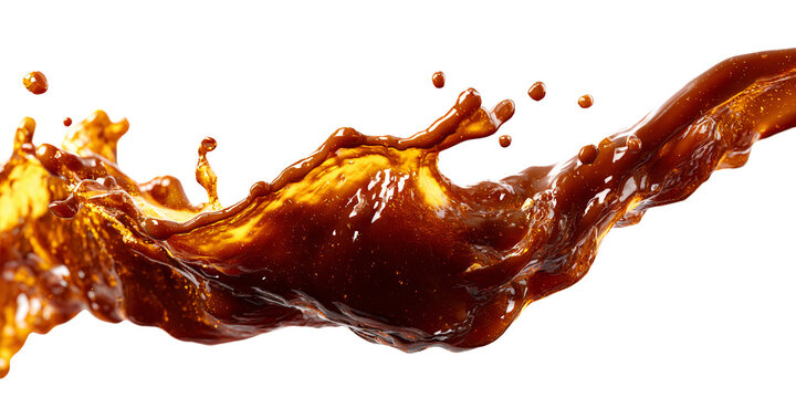 Dynamic coffee splash with rich brown liquid on black background Abstract shot of flowing beverage, creating a vibrant and energetic movement