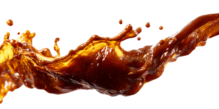 Dynamic coffee splash with rich brown liquid on black background Abstract shot of flowing beverage, creating a vibrant and energetic movement