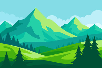 Fototapeta premium Vibrant Serene Mountain Landscape Rendered Art Scenic Beauty