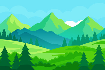 Fototapeta premium Vibrant Serene Mountain Landscape Rendered Art Scenic Beauty