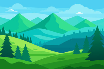 Fototapeta premium Vibrant Serene Mountain Landscape Rendered Art Scenic Beauty