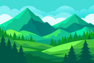 Fototapeta premium Vibrant Serene Mountain Landscape Rendered Art Scenic Beauty