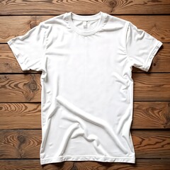 White t shirt folded neatly on wooden surface