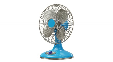 Blue table fan isolated on white background