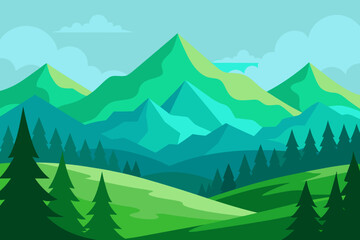 Fototapeta premium Vibrant Serene Mountain Landscape Rendered Art Scenic Beauty