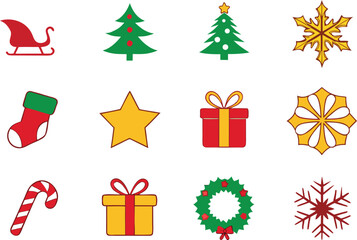 Christmas Eve Set for Holiday Celebration Artwork. Vibrant Christmas Eve Set for Festive and Seasonal Designs. Colorful Christmas Eve Set for Holiday Cards and Decorations. Festive Christmas Eve Set