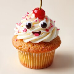 Playful sweet cupcake with frosting and red fruit accent