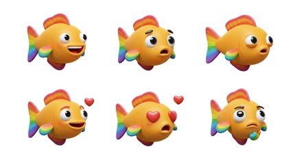 Cartoon fish characters with various emotions