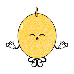 This adorable cantaloupe cartoon is practicing yoga and reaching a state of zen.