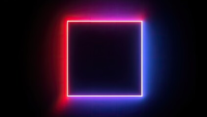 Neon square frame on dark background