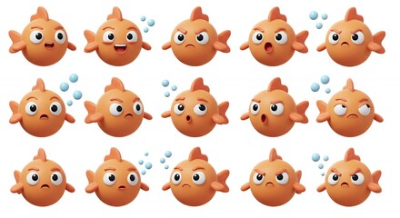 Obraz premium Cartoon goldfish set with various expressions