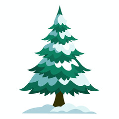 Fototapeta premium Christmas tree covered by snow. Tall evergreen of winter tree. Isolated vector illustration on white background 