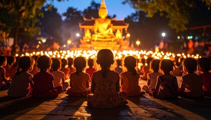 An ultra-realistic photograph taken from behind a group of young children sitting on the ground, watching a Wayang shadow puppet show
