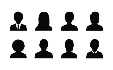 Vector art of set of diverse people avatar silhouette isolated on white background for social media