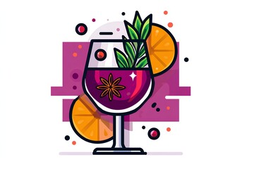 Creative cocktail illustration featuring star anise and citrus garnish, with a vivid, colorful background of abstract elements.