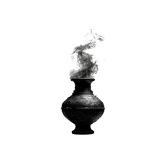 Mystical Incense Rising from Ancient Urn - Black and White Photography
