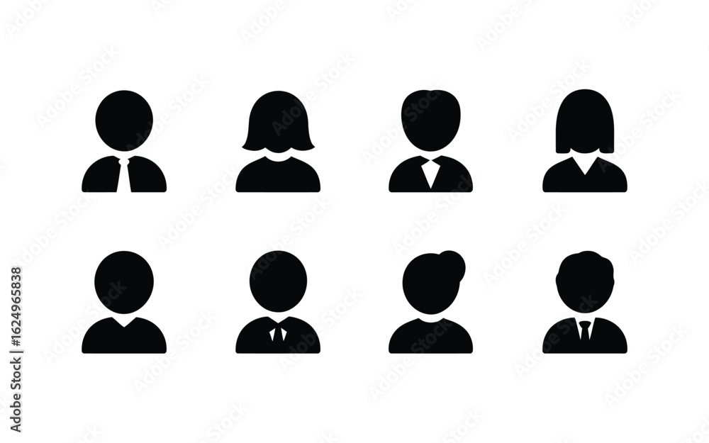 Poster vector art of collection of simple black user icons for profile avatar isolated on white background