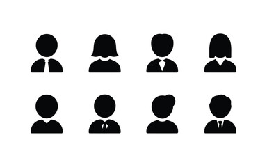 Vector art of collection of simple black user icons for profile avatar isolated on white background