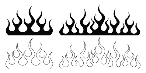 Silhouette Fire flames. Old school tattoo neo-tribal style or silhouette flame for cars. set vector icons. Fire sign. Fire flame icon isolated on white background. Vector illustration