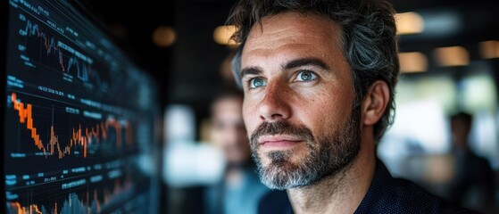 Strategic Thinking: A Man Contemplates Data on a Screen