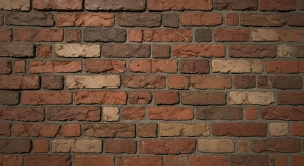 Fototapeta premium Close Up of Rustic Red and Beige Brick Wall with Textured Surface in Natural Light