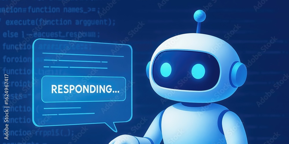 Aufkleber friendly robot with speech bubble and code background, representing artificial intelligence conversa