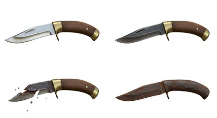 Four hunting knives display with broken blade