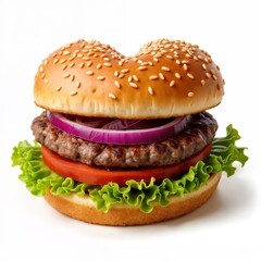 Heart shaped burger with red onion lettuce and tomato