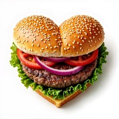 Valentine’s Day burger in heart shape on white background