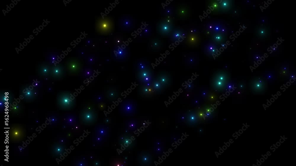 Aufkleber vibrant multicolored glowing particles on black background loop abstract shimmering light effect, co